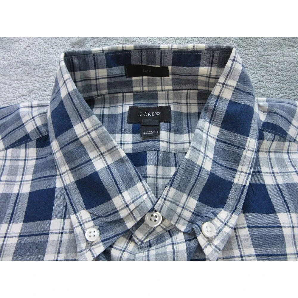 J.CREW Men’s Sz. Medium Slim Fit Shirt Buttoned Up Long Sleeve Plaid Blue Preppy